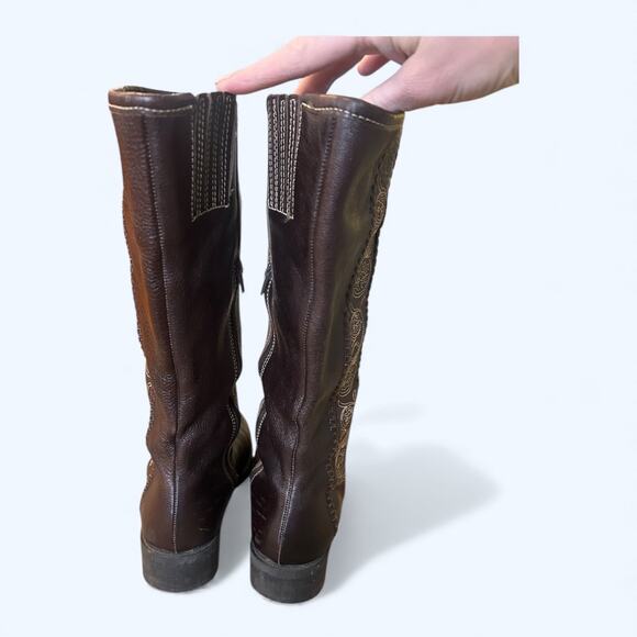 Matisse Brown Leather Mid-Calf Riding Boots Embroidered Western Boho Womens 8.5 - Picture 7 of 14